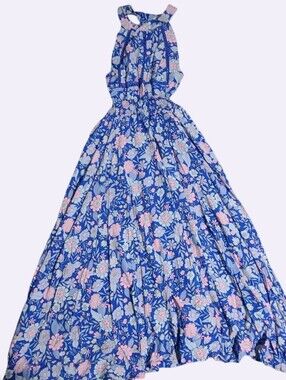 Abel the Label Floral Halter High-Neck Smocked Maxi Dress